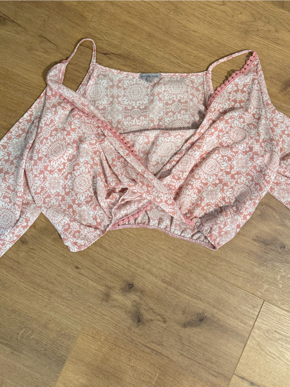 Charlotte Russe Pink Floral Wrap Crop Camisole